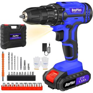 Accuschroevendraaier 21V - Krachtige Accuboormachine met LED, 2 Snelheden en 26 Accessoires
