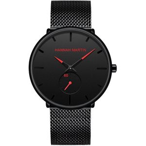 Hannah Martin Elegante Horloge | Zwart | Zwart & Rood Wijzerplaat | Heren Horloges | Mannen Horloges | Best Verkochte Horloges | Leuke Cadeau | Cadeau Voor hem | Cadeau Voor Vader | Luxe Geschenkdoos