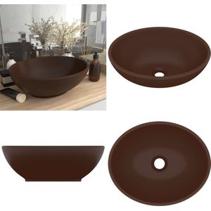 vidaXL Wastafel ovaal 40x33 cm keramiek mat donkerbruin - Luxe Wasbak - Luxe Wasbakken - Keramische Wastafel - Keramische Wastafels