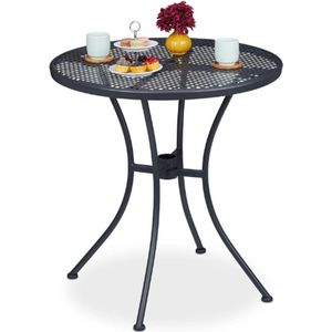 Tuintafel-Met-Parasolgat-Gaas-Design-Weerbestendig-Staal-HxD-72x70-cm-Ronde-Bistrotafel-Antraciet