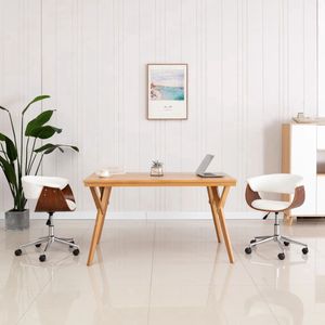 The Living Store Eetkamerstoel draaibaar gebogen hout en kunstleer wit - Eetkamerstoel - Draaibare Stoel - Kunstleder Stoel - Witte Stoel - Eetkamer Meubels