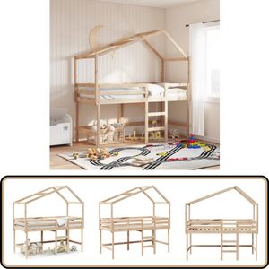 vidaXL Halfhoogslaper met ladder en bedhuis grenenhout 90x200 cm