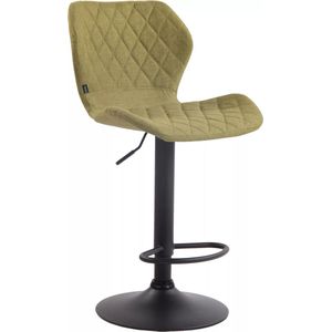 In And OutdoorMatch Moderne Barkruk Nicole - Olijfgroen - Zwart - Luxe Design - Rugleuning - Voetensteun - Voor Keuken en Bar - Gestoffeerde Zitting