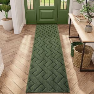 Famanu Deurmat voor binnen, wasbaar, 50 x 150 cm, vuilvanger, antislip, absorberend, voor entree, terras, tuin, wasruimte, huisdieren, groen