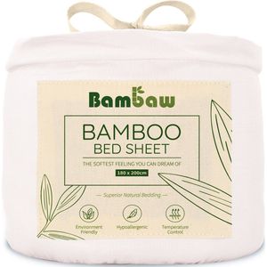 Bambaw Luxe Bamboe Hoeslaken 180x200cm – Ultra ademende stof – Hypoallergeen – Beddengoed - Wit