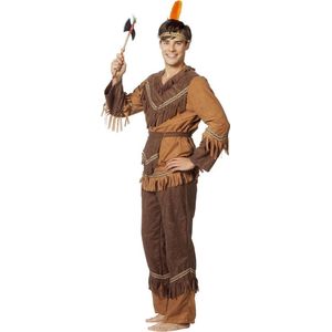 Wilbers & Wilbers - Indiaan Kostuum - Omamiwininiwak Indiaan Wilde Westen - Man - Bruin, Wit / Beige - Maat 52 - Carnavalskleding - Verkleedkleding