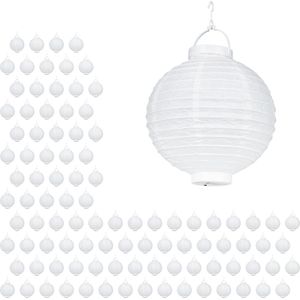 Relaxdays 100x led lampion wit - van papier - rond - lampionnen - op batterijen