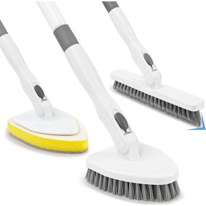 3-in-1 Bad en Tegel Scrubber - Afneembare Lange Handvat - Stijve Varkenshaar - Reinigingsborstel voor Badkamer Douche - Bad Keuken Toilet - Muur Glas Pint schrobber met steel