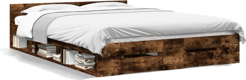 vidaXL - Bedframe - met - lades - bewerkt - hout - gerookt - eikenkleurigx190 - cm