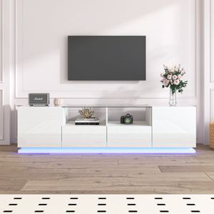Sweiko Hoogglans TV kast met glazen planken, twee lades en twee deuren, lowboard met multi-color LED lichteffecten