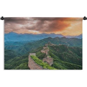 Wandkleed Chinese Muur  - Chinese muur in de bergen Wandkleed katoen 90x60 cm - Wandtapijt met foto