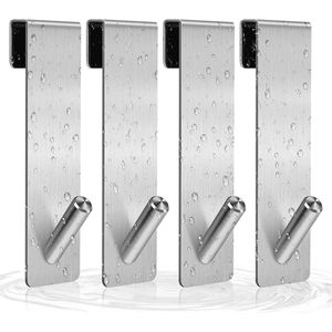 Douchedeurhaken set - roestvrij staal - 4 stuks - zilver - 17,8cm