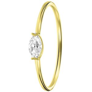 Lucardi Dames Ring markies wit zirkonia - Ring - Cadeau - 14 Karaat Goud - Geelgoud