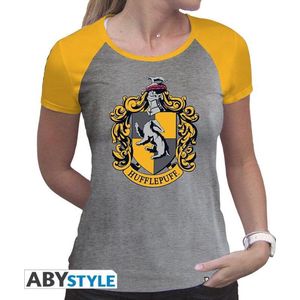 HARRY POTTER - Tshirt ""Hufflepuff"" woman SS grey & yellow - premium