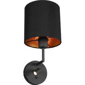 Mexlite wandlamp Noor - zwart - metaal - 18 cm - Ingebouwde LED-module en E27 fitting - 1562ZW