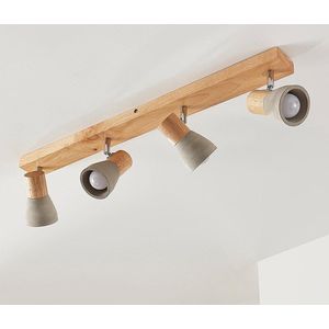 Lindby - buitenspot - 4lichts - Beton, hout, metaal - H: 12.3 cm - E14 - betongrijs, licht hout, gesatineerd nikkel