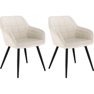Set van 2 eetkamerstoelen - Fluwelen fauteuils - Crèmewitte metalen poten - Comfortabel en ergonomisch - Duurzaam en stabiel - Veelzijdig en stijlvol - 49 cm x 43 cm x 81 cm