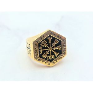 Mei's | Viking Golden Mystic Ring | ring mannen / Viking sieraad / ringmaat 56 mm | Stainless Steel / 316L Roestvrij Staal | goud