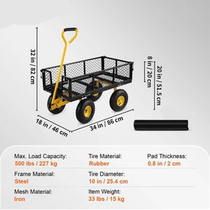 Tuinwagen - Tuinkar - Bolderkar - Strandkar - Verwijderbare Gaaswanden - Luchtbanden - Rubberen Handvat - Heavy-duty - 500 Lbs