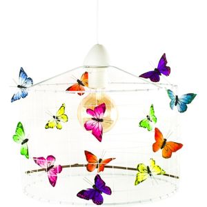 Hanglamp Kinderkamer met Vlinders-Wit-Neon-Kinder hanglampen-Hanglamp kinderkamer groen geel oranje roze blauw-lamp met vlinders-vlinderlamp-lamp babykamer-lamp kinderkamer-lamp meisjeskamer-Ø30cm.