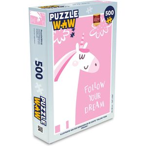Puzzel Illustratie van een eenhoorn en de quote ""Follow your dreams"" - Legpuzzel - Puzzel 500 stukjes
