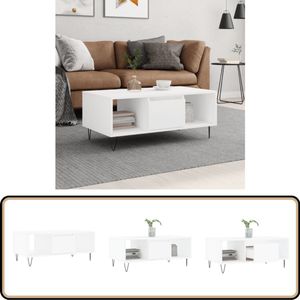 vidaXL Salontafel - 90x50x36,5 cm - Wit - Bewerkt hout Salontafel - Bijzettafel - Houten Salontafel - Witte Salontafel - Salontafel Met Lade