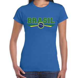 Brazilie / Brasil landen t-shirt met Braziliaanse vlag - blauw - dames - landen shirt / kleding - EK / WK / Olympische spelen outfit M