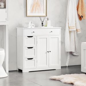 Badkamerkast badkamerkast met 4 laden & 1 kast en verstelbare plank badcommode onderkast voor badkamer/entree/hal, 81 x 30 x 81,5 cm, wit HM-YAHEE-613759