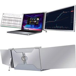 Blerron Tri-Screen PRO - 15.4"" - Portable Monitor - Laptopscherm: 15.6"" - 18.1"" - Portable Monitoren - Beeldscherm - Inclusief Beschermhoes - 1920x1080P - 60 Hz - HDMI & USB-C - Grijs