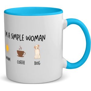 Akyol - i'm a simple woman sunshine, coffee, dog koffiemok - theemok - blauw - Quotes - vrouwen die simpel zijn - quotes - verjaardagscadeau - verjaardag - cadeau - kado - geschenk - gift - 350 ML inhoud