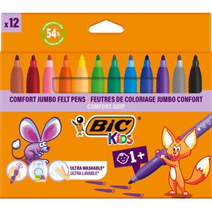BIC Kids - Comfort Jumbo Kleurstiften met Wasbare & Wateroplosbare Inkt - Diverse Kleuren - Set van 12 stiften
