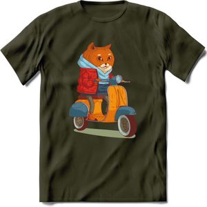 Casual scooter kat T-Shirt Grappig | Dieren katten Kleding Kado Heren / Dames | Animal Skateboard Cadeau shirt - Leger Groen - L