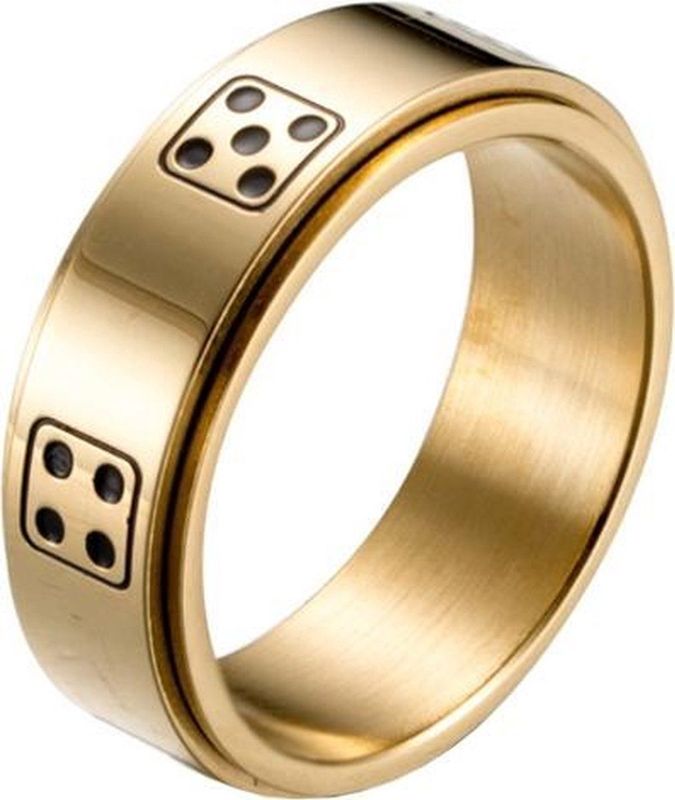 Stalen mannen ring Dobbelsteen spinner Goudkleurig-21.5mm