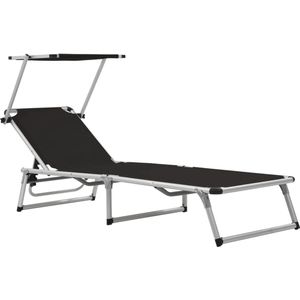 vidaXL Ligbedden - Set van 2 - Aluminium - Zwart Ligbed - Zonnebed - Lounge Stoel - Tuinset - Buitenleven