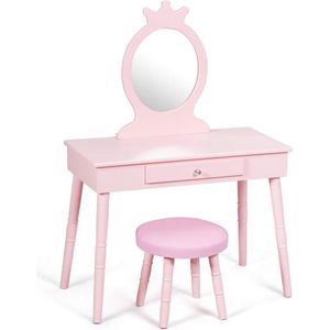 Kaptafel voor kinderen, make-uptafel met kruk en afneembare spiegel, kaptafel voor meisjes, kaptafel met lade, 70 x 34 x 100 cm, roze