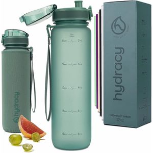 Drinkfles met fruitinzet, 1 liter, BPA-vrije drinkfles met tijdmarkering, lekvrije sportfles, condensatievrij, voor sport en outdoor