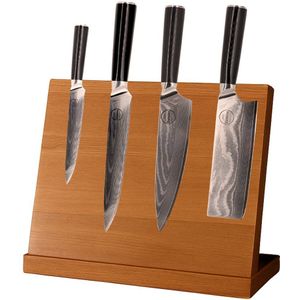Sumisu Knives - Japanse Messenset Black - 4-delige Messenset - Damascus Messenset Inclusief Giftboxes - Japanse Keukenmessen - Inclusief Magnetisch Messenblok