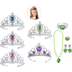 Uitdeelzakjes - 5 x Kroon / Tiara - Verjaardag - Prinsessen - Juwelenset Groen - Traktatie Kind - Verkleedaccessoire