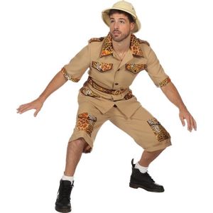 Wilbers & Wilbers - Jungle & Afrika Kostuum - De Jungle Slaapt Nooit Safari - Man - Wit / Beige - Maat 58 - Carnavalskleding - Verkleedkleding