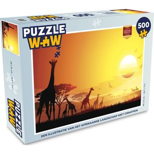 Puzzel Een illustratie van het Afrikaanse landschap met giraffen - Legpuzzel - Puzzel 500 stukjes