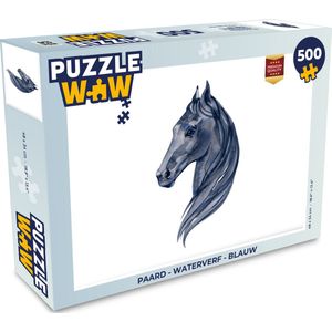 Puzzel Paard - Waterverf - Blauw - Meisjes - Kinderen - Meiden - Legpuzzel - Puzzel 500 stukjes