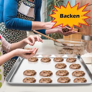 Bakplaten, set van 2, roestvrij staal, grote rechthoekige bakvorm voor het bakken, koken, serveren, niet giftig en gezond, gemakkelijk te reinigen en vaatwasmachinebestendig, 40,5 x 30,5 x 2,5 cm