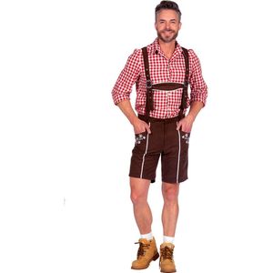 Wilbers & Wilbers - Boeren Tirol & Oktoberfest Kostuum - Drie Twee Een Zoepen Lederhose Bruin Man - Bruin - XL - Bierfeest - Verkleedkleding