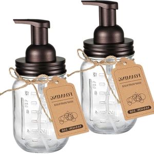 Schuimende zeepdispenser - roestvrij stalen deksel - beste handschuim zeepdispenser - glas voor badkamerijdelheden - gootsteen werkbladen - brons (2 stuks)