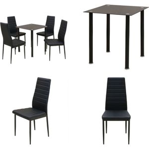vidaXL Eetkamerset tafel en stoel zwart 5-delig - Eetkamertafel En Eetkamerstoel - Eetkamertafels En Eetkamerstoelen - Eetkamer Set - Keukentafel