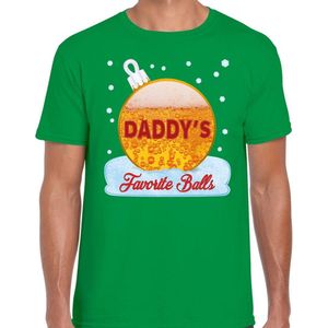 Fout Kerst shirt / t-shirt - Daddy his favorite balls - bier / biertje - drank - groen voor heren - kerstkleding / kerst outfit M