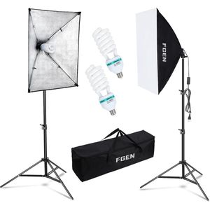 Softbox fotostudioset, 2 x 50 x 70 cm, verlichting voor fotostudio's met E27-fitting, 135 W, 5500 K, fotolamp en 2 m verstelbare lichtstatieven voor studio-portretten, productfotografie