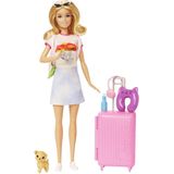 Barbie op reis - Barbiepop met roze koffer en reisaccessoires