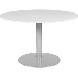 Schaffenburg linesto 120cm ronde vergadertafel op vaste hoogte (74cm) met robson eiken 25mm blad en witte (ral9010) trompetvoet