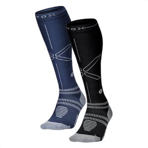 STOX Energy Socks - 2 Pack Sportsokken voor Mannen - Premium Compressiesokken - Kleuren: Blauw/Grijs en Zwart/Grijs - Maat: Large - 2 Paar - Voordeel - Mt 43-47